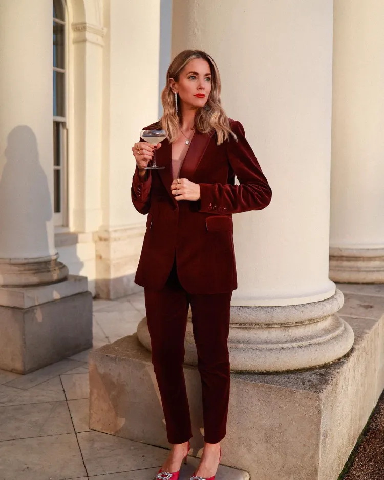 Modern trouser suits style corporate Christmas party outfits for women over 40