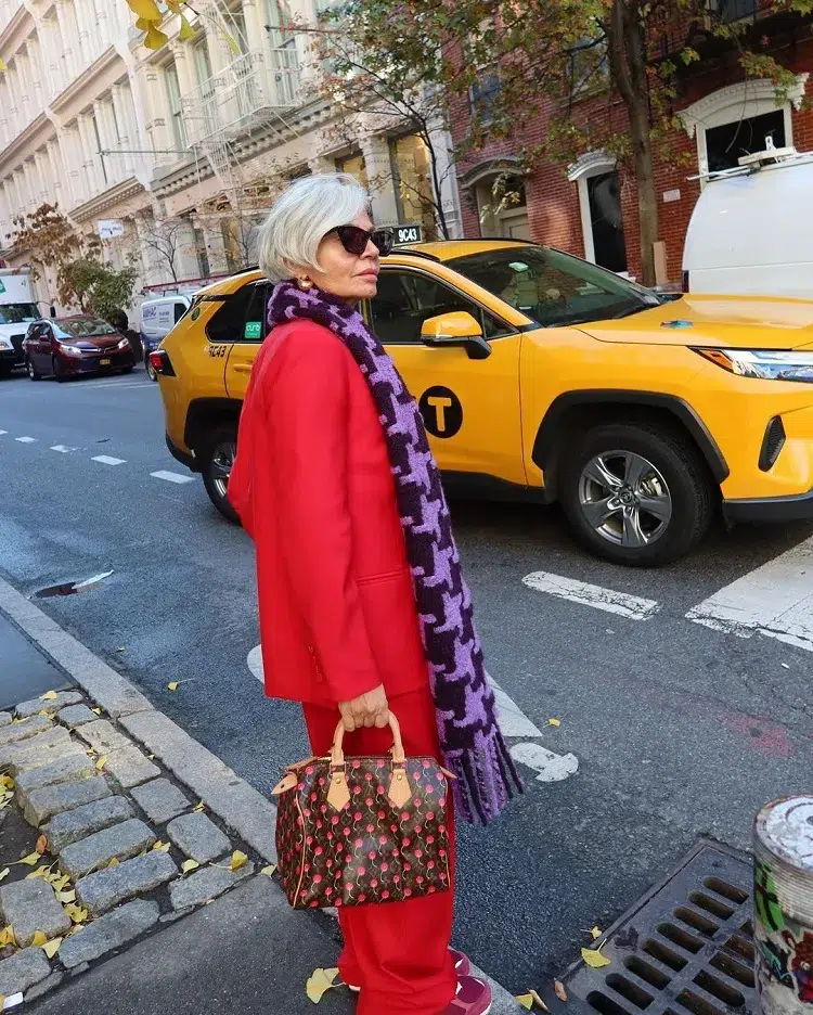 how to wear red clothes at 60 or over women's winter style look ideas